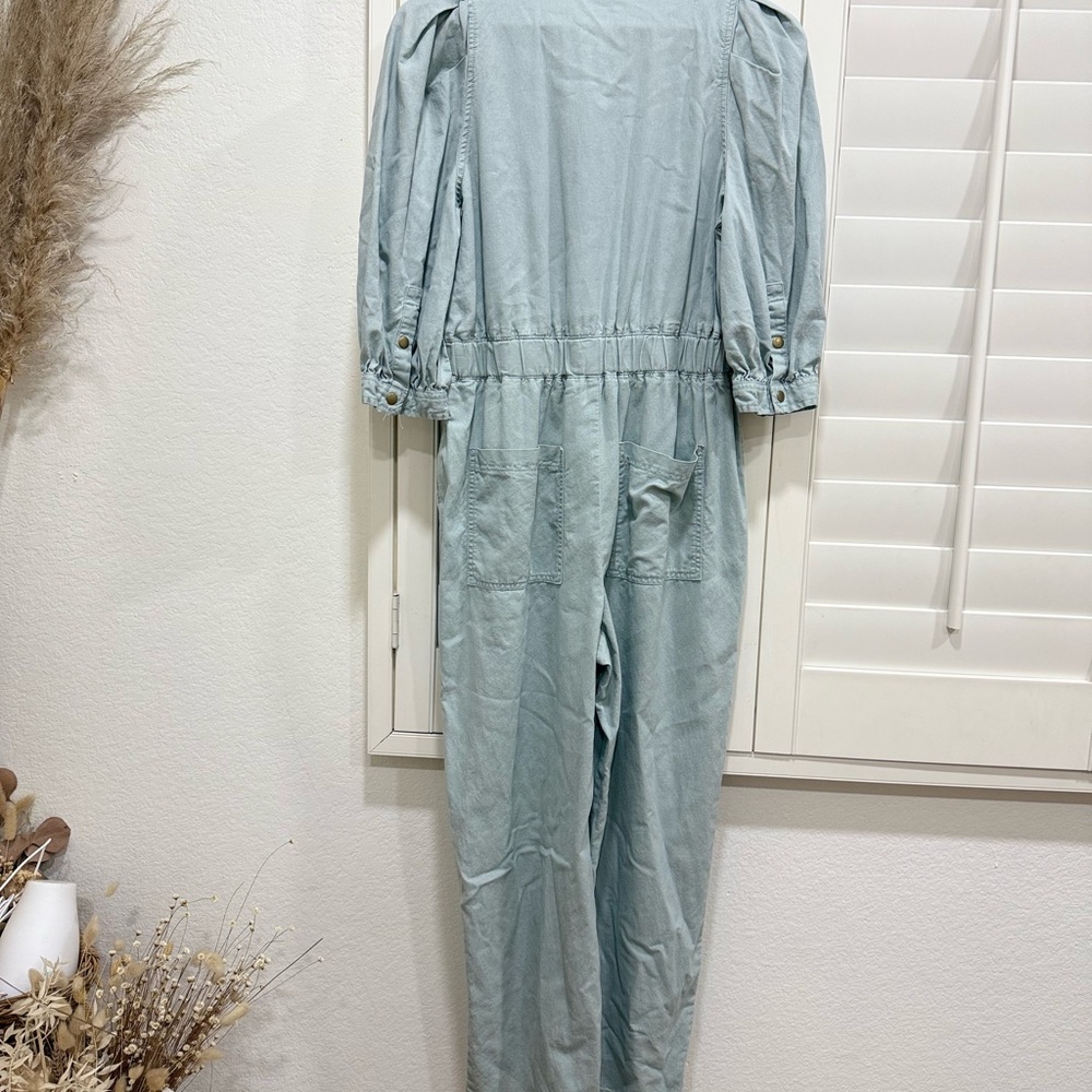 Light Blue Green Jumpsuit with Pockets - Picture 4 of 8